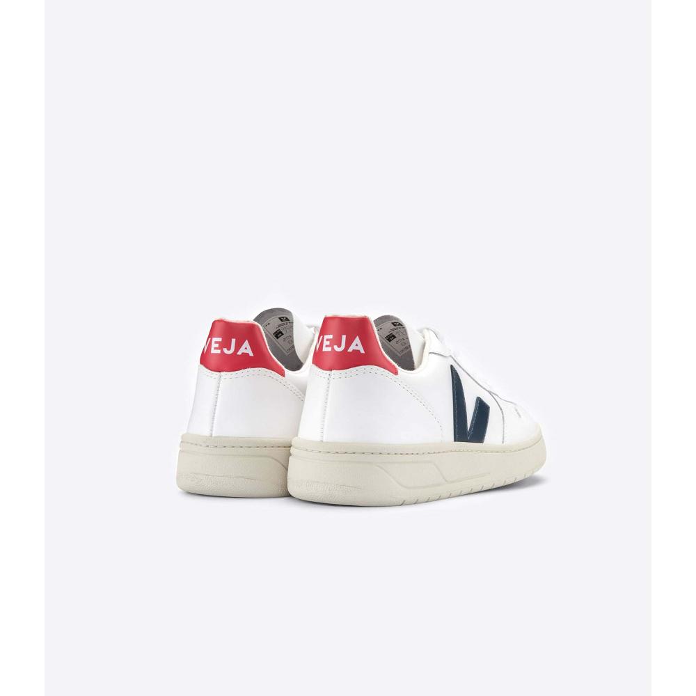 Veja V-10 LEATHER Joggesko Dame White/Black/Red | NO 664NWY